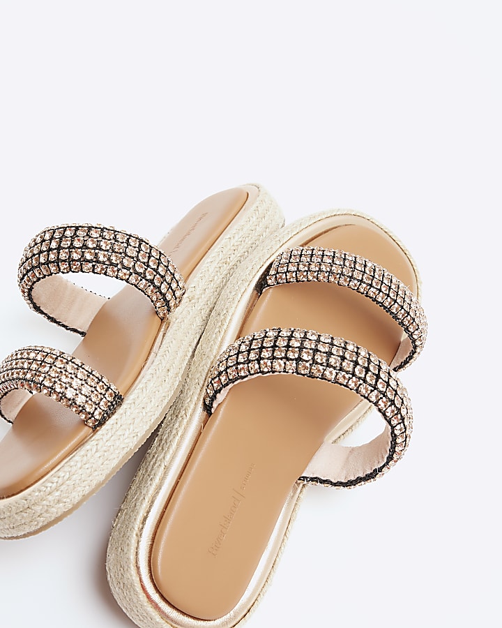 Rose Gold Diamante Chunky Footbed Sandals