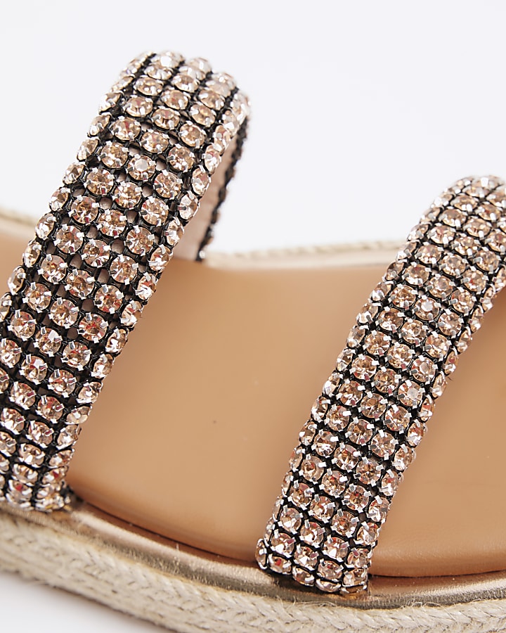 Rose Gold Diamante Chunky Footbed Sandals