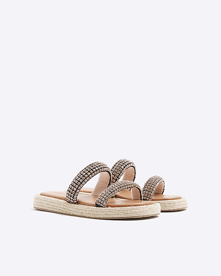 Rose Gold Diamante Chunky Footbed Sandals