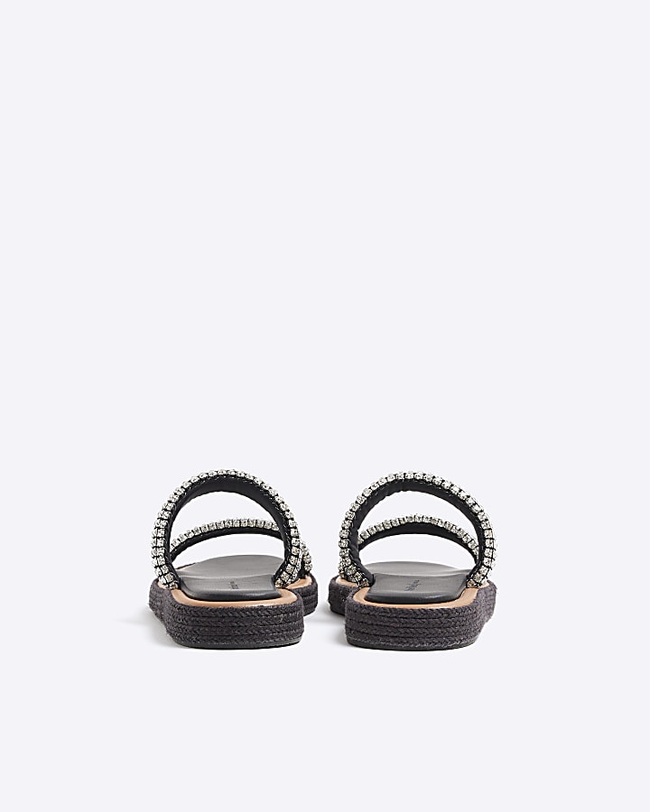 Silver Diamante Chunky Footbed Sandals