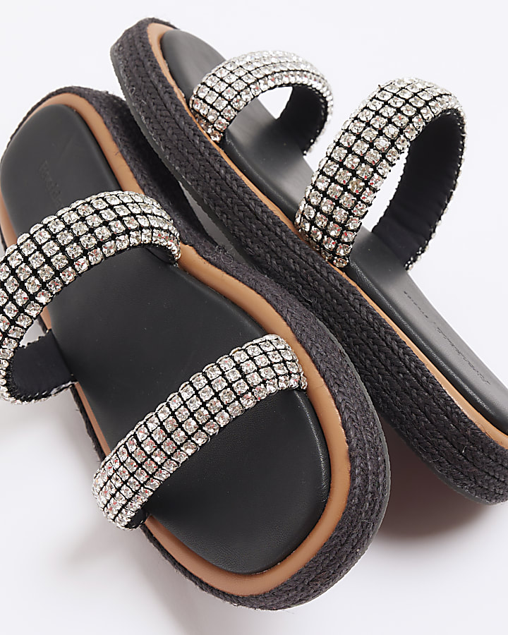 Silver Diamante Chunky Footbed Sandals