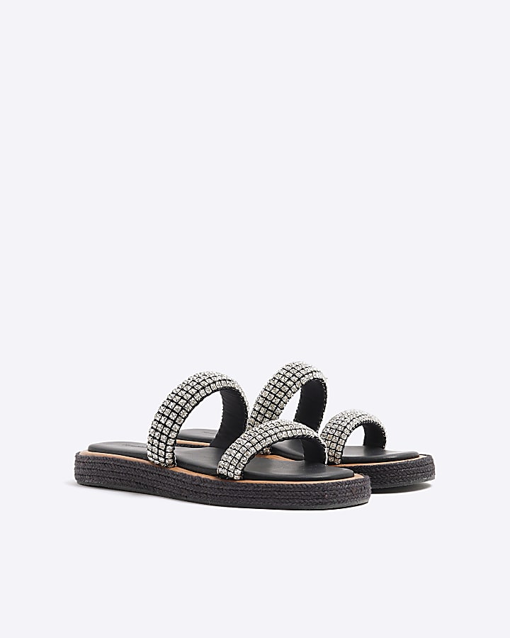 Silver Diamante Chunky Footbed Sandals