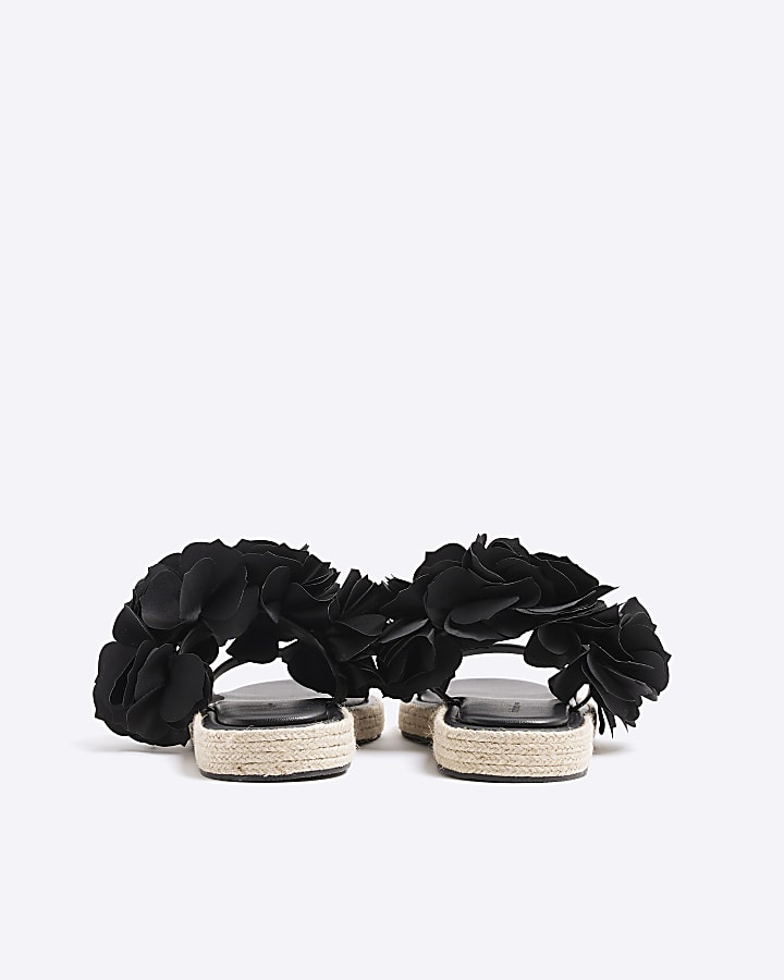 Black Flower Flatform Sandals