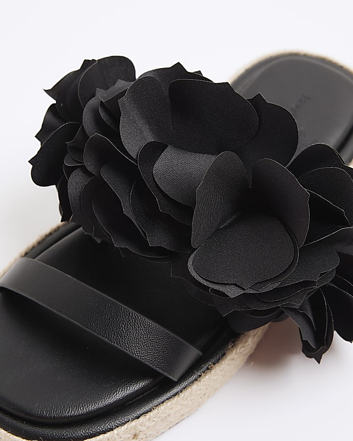 Black Flower Flatform Sandals