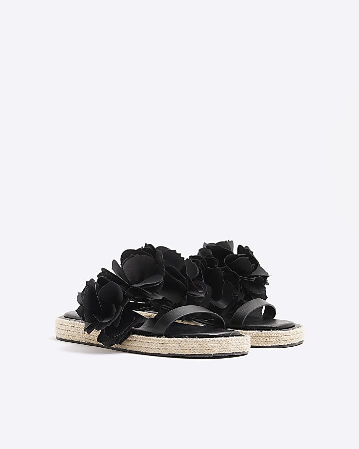 Black Flower Flatform Sandals