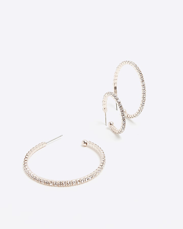 Pack of 3 Rose Gold Crystal Hoop Earrings