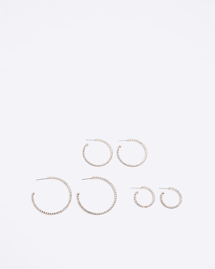 Pack of 3 Rose Gold Crystal Hoop Earrings