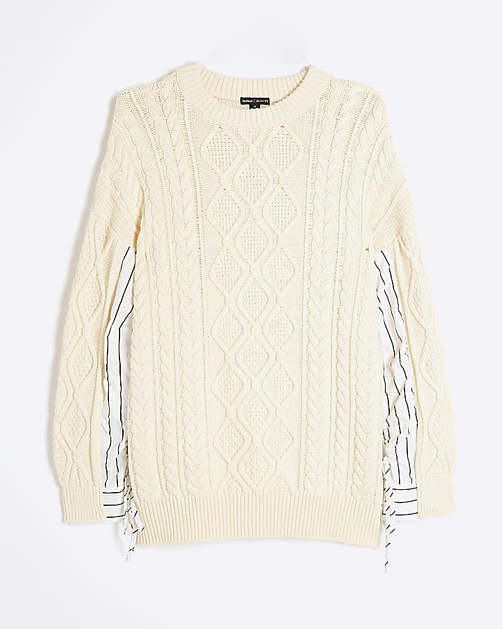 Cream Striped Sleeve Knit Jumper