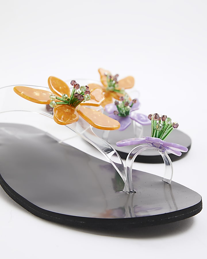 Black Perspex Floral Sandals