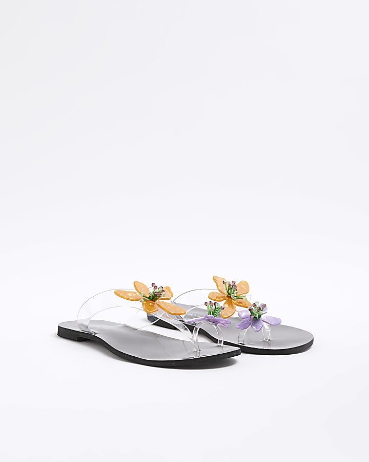 Black Perspex Floral Sandals