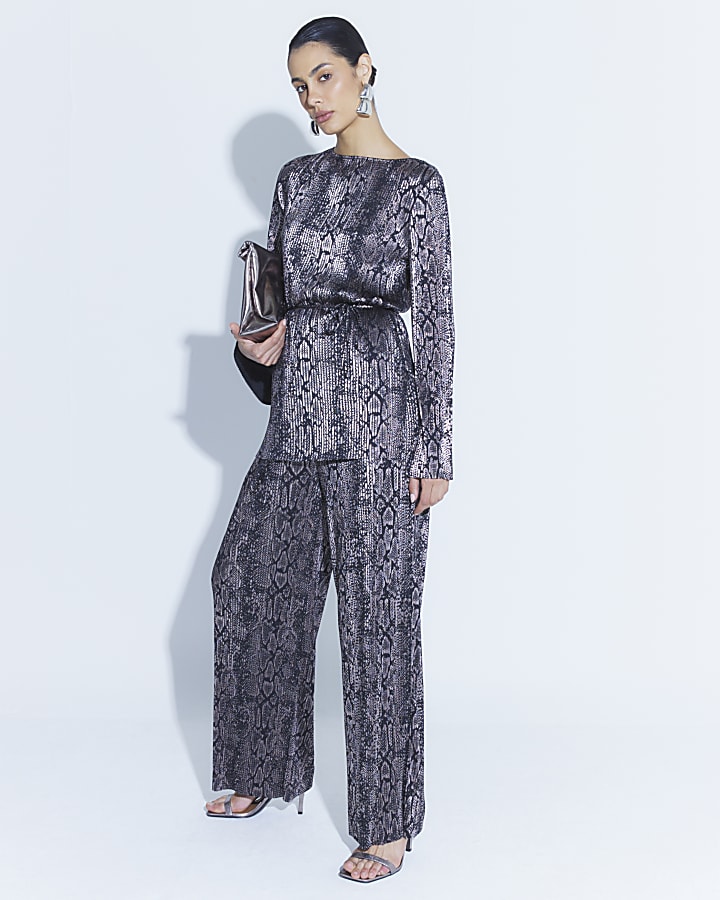 Black Metallic Snake Print Plisse Tunic