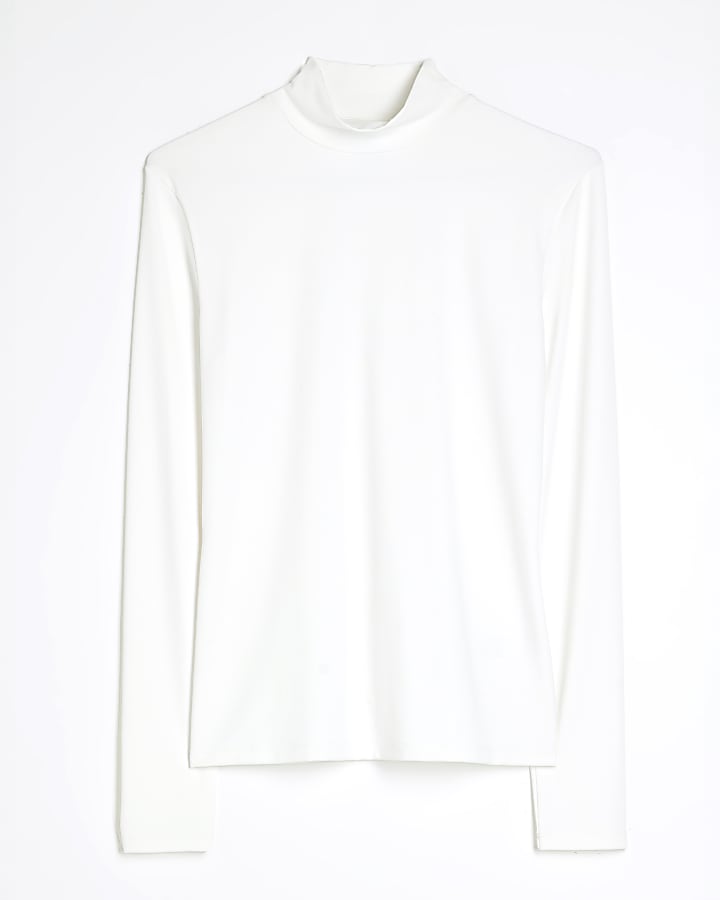 Cream Long Sleeve High Neck Top