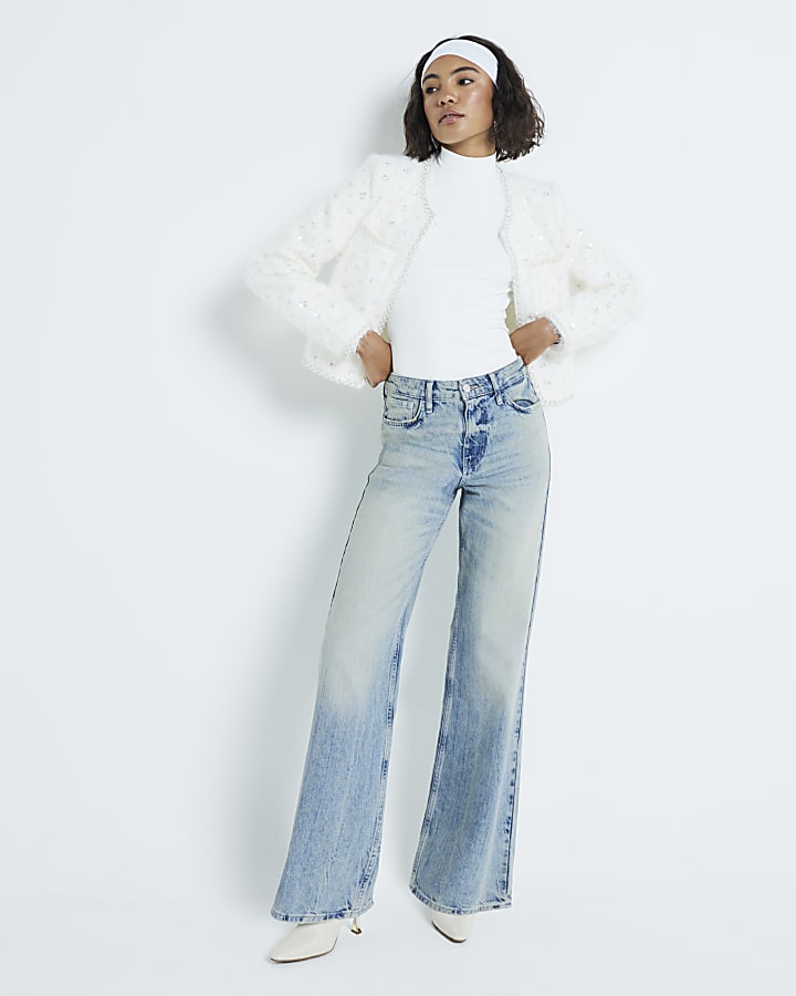 Cream Long Sleeve High Neck Top