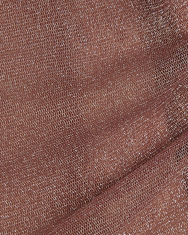 Rust Long Sleeve Metallic Mesh Top