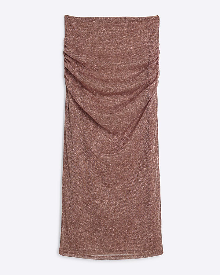 Rust Metallic Mesh Midi Skirt