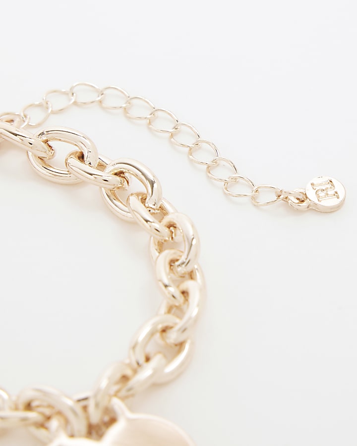 Pink Rose Gold Heart Chain Bracelet