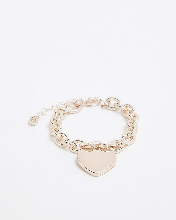 Pink Rose Gold Heart Chain Bracelet