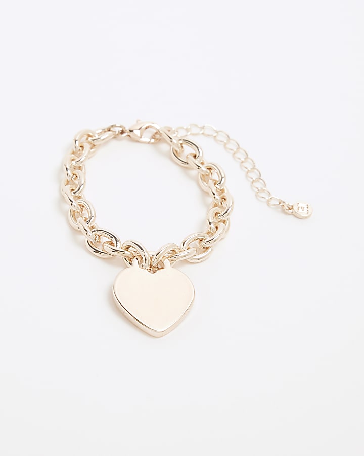 Pink Rose Gold Heart Chain Bracelet