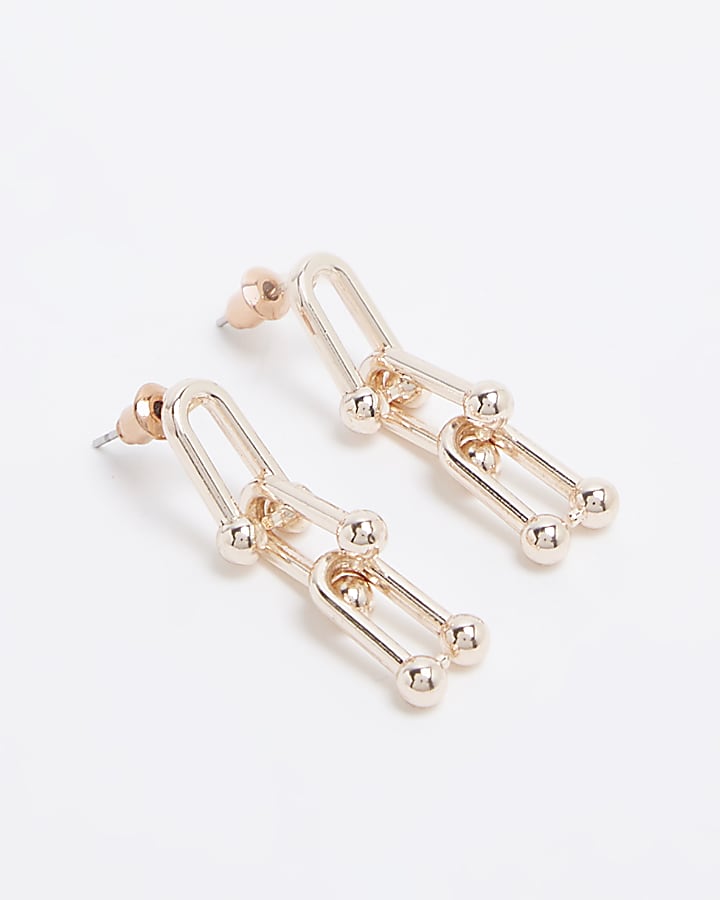 Pink Rose Gold Ball Link Earrings