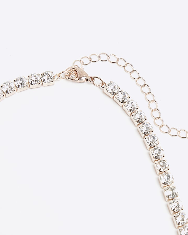 Pink Rose Gold Tennis Necklace