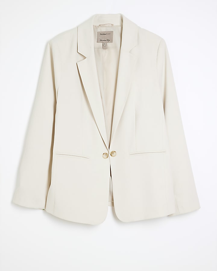 Cream Contrast Sleeve Blazer