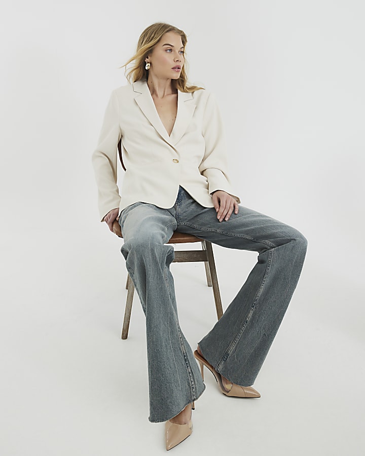 Cream Contrast Sleeve Blazer