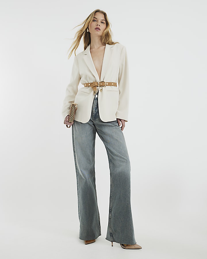 Cream Contrast Sleeve Blazer