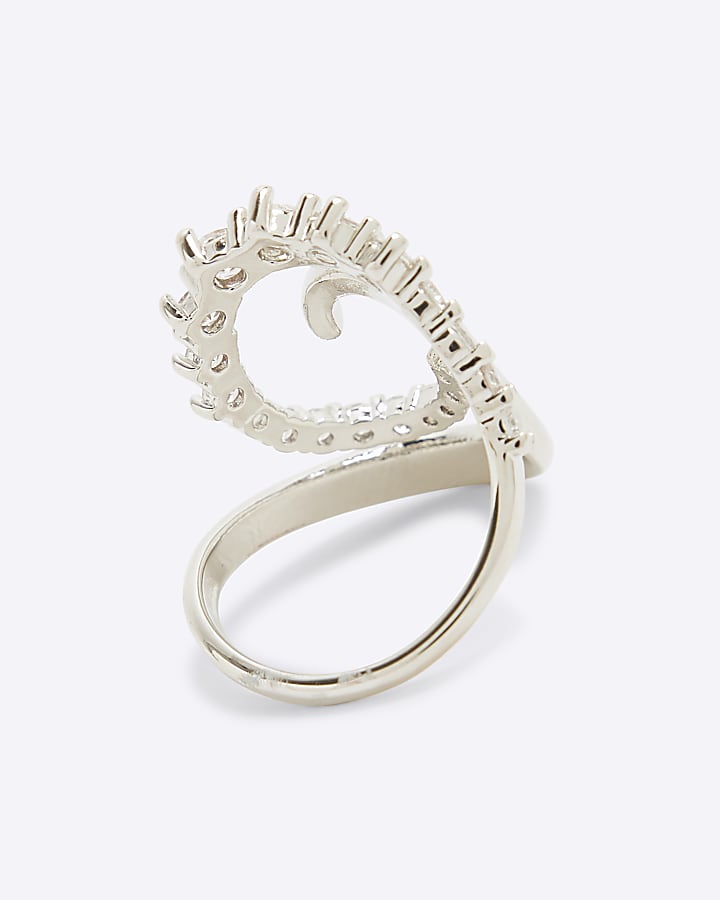 Silver Cubic Zirconia Swirl Statement Ring