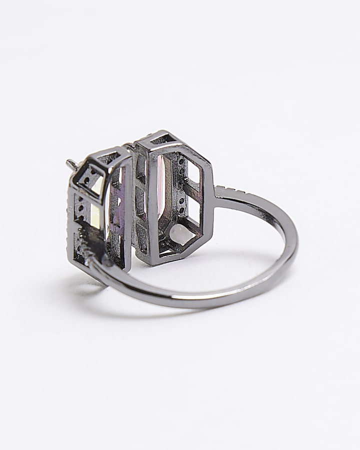 Silver Hex Crystal Ring