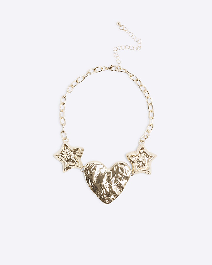 Gold Heart Star Chunky Choker Necklace