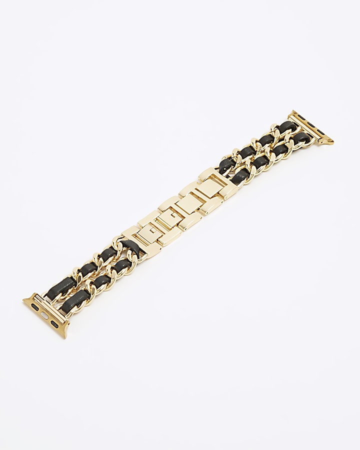 Gold & Black Digital Metal Chain Watch Strap