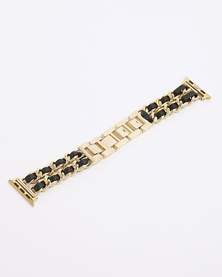 Gold & Black Digital Metal Chain Watch Strap