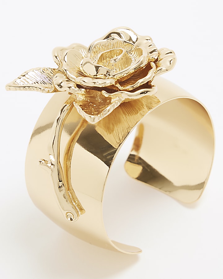 Gold Metal Flower Cuff Bracelet