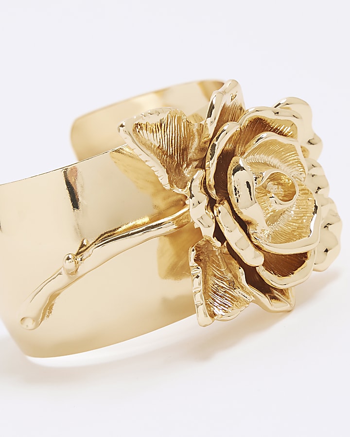 Gold Metal Flower Cuff Bracelet