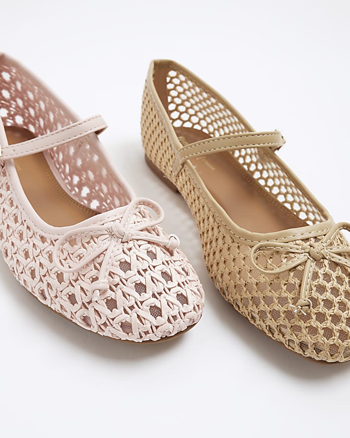 Beige Raffia Ballet Pumps