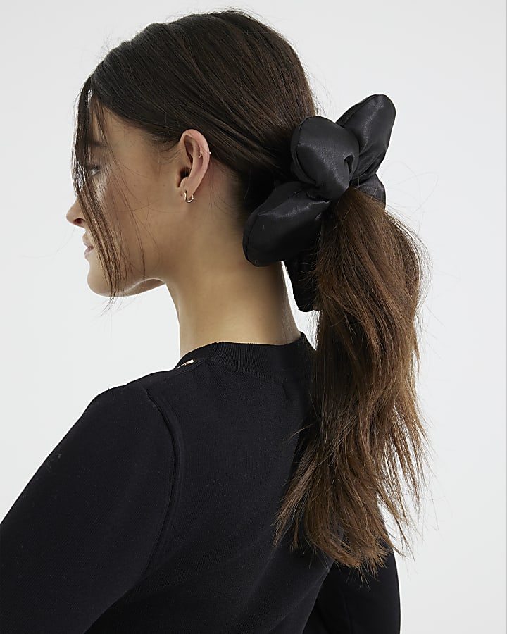 Black Flower Scrunchie