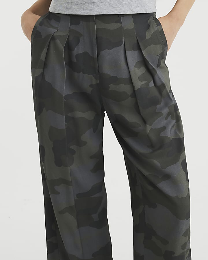 Green Camouflage Wide Leg Trousers