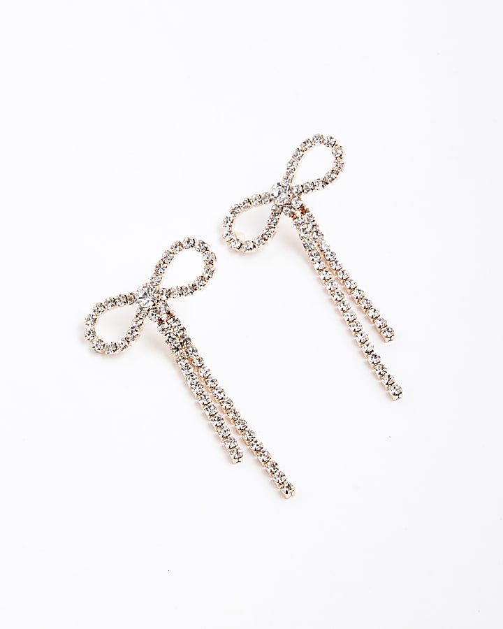 Silver Cupchain Bow Drop Earrings