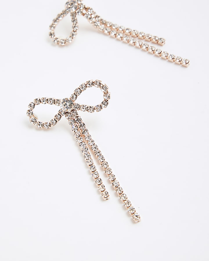 Silver Cupchain Bow Drop Earrings