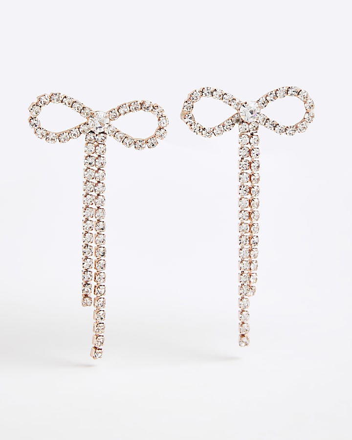 Silver Cupchain Bow Drop Earrings