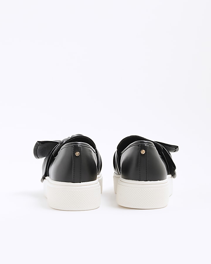 Black Wide Fit Slip On Bow Trainers