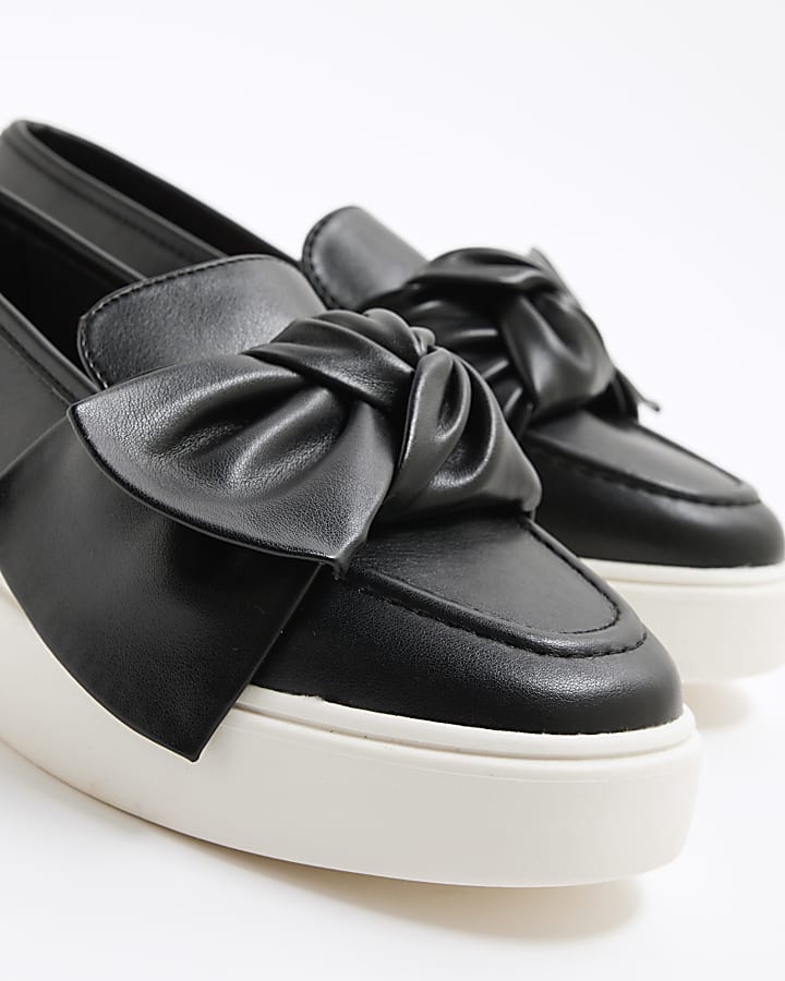 Black Wide Fit Slip On Bow Trainers