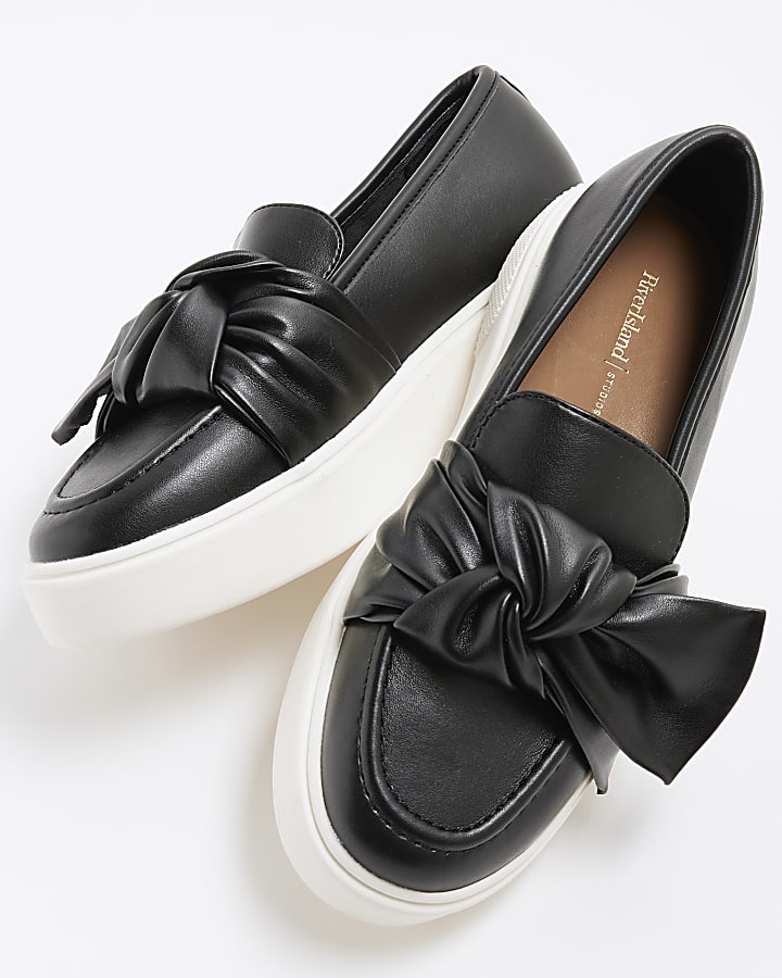 Black Wide Fit Slip On Bow Trainers