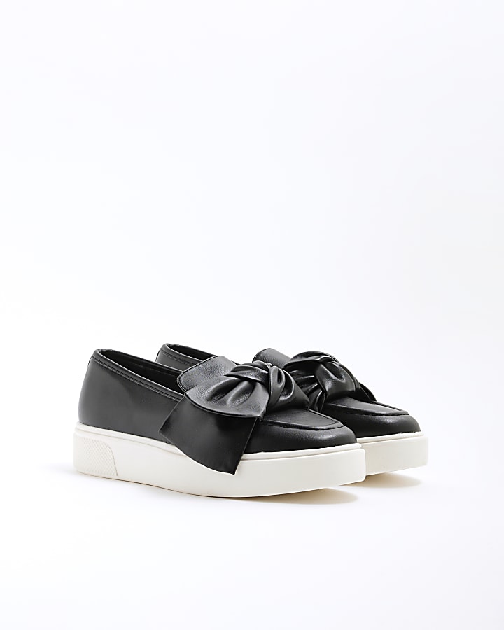 Black Wide Fit Slip On Bow Trainers