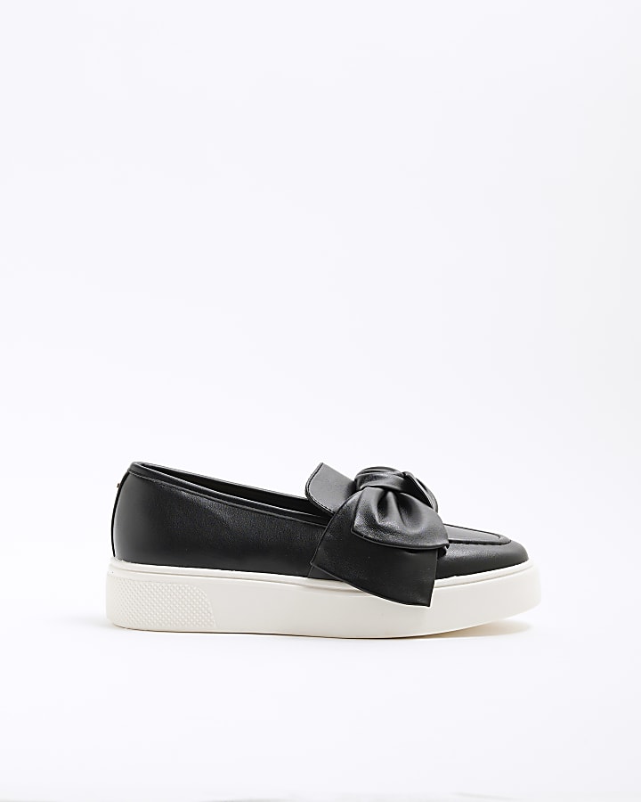 Black Wide Fit Slip On Bow Trainers