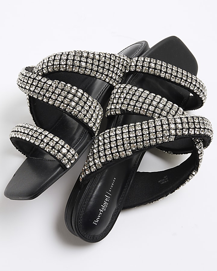 Black Wide Fit Embellished Twist Sandals