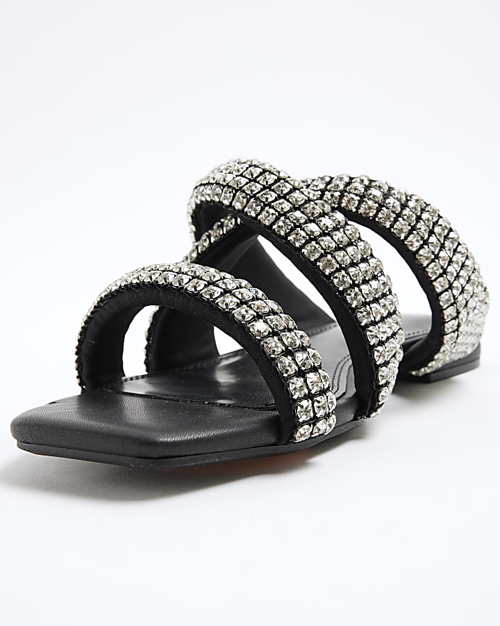 Black Wide Fit Embellished Twist Sandals