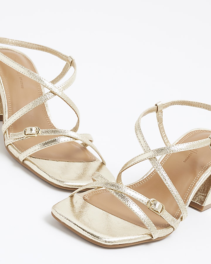 Gold Wide Fit Strappy Block Heeled Sandals