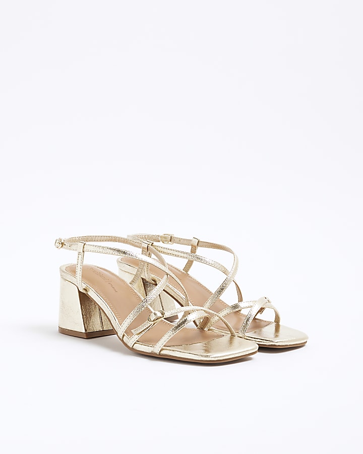 Gold Wide Fit Strappy Block Heeled Sandals