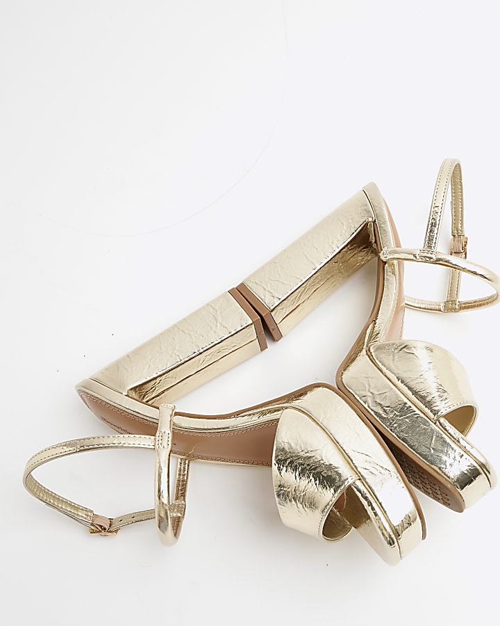 Gold Wide Fit Sling Back Platform Sandals
